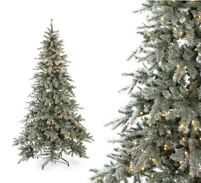 Obrázok produktu pre Stálezelený umelý vianočný stromček smrek mráz biely 180 cm s rozprávkovými svetielkami