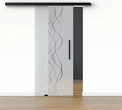 Produktbild von Pertura Glasschiebetür Komplettset Glera Curl 02 900x2050 mm Links inkl. Beschlag Selir Aluminium schwarz,Stangengriff