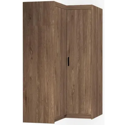 Produktbild von Eckdrehtürenschrank ELENA 2D Eiche Lefkas mit schwarze Griffe - Kleiderschrank, Eckschrank mit glatten Türen