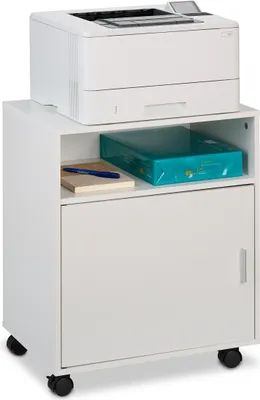 Produktbild von Relaxdays Rollcontainer mit 3 Fächern & Tür, Büro Beistellcontainer, mit Rollen, Büroschrank, HBT: 57x48x34 cm, weiß