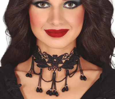 Produktbild von Marquisen Prinzessin Schwarze Spitze Choker Gothic Halskette Eleganz Mystik Schmuck Accessoire Halloween, Farbe: Schwarz