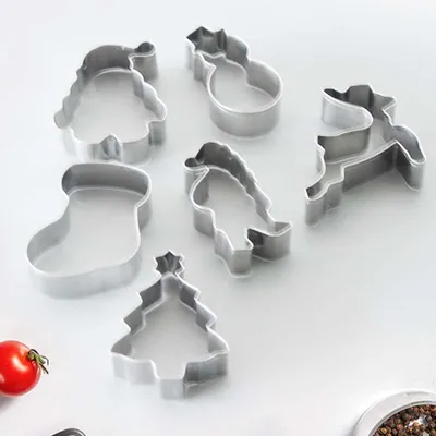 Produktbild von 6-teiliges Weihnachts-Ausstechset aus Edelstahl - Vielseitige Backformen für Plätzchen & Desserts