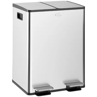 Produktbild von HOMCOM Küchen-Mülleimer mit 2 Fächern, 2 x 20 l, Edelstahl, Küchen-Mülleimer mit Pedal-Soft-Closing-Deckeln und abnehmbarem Eimer, für Schlafzimmer, Büro, Wohnzimmer, Silber