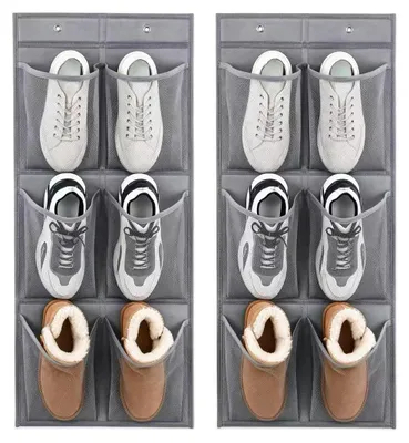 Hängeschuhregal 2er-Set, 6 Fächer, Grau, Vliesstoff