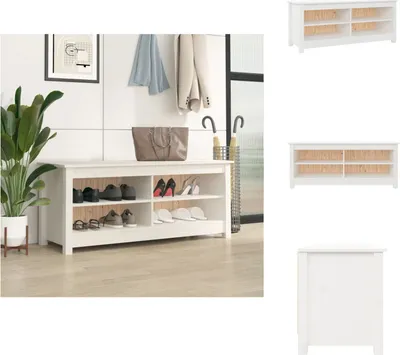 Obrázek produktu pro vidaXL Lavice na boty bílá 110x38x45,5 cm z masivního borovicového dřeva - Botníky a skříně