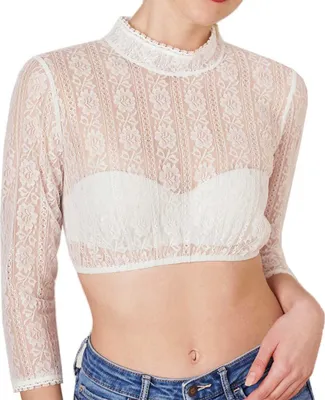 Produktbild von KRUGER Dirndlbluse Katalina ecru Gr. 34 hochgeschlossen dreiviertelarm Spitze Stretch