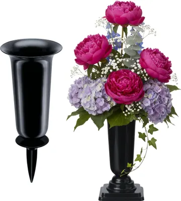 Produktbild von Grabvasen mit Erdspieß und Sockel 2er Set (31, 32 cm) schwarz