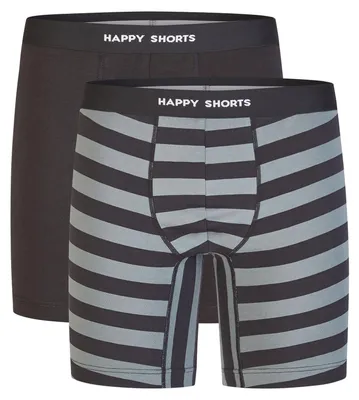 Produktbild von Happy Shorts Herren Boxer Jersey Long 2-Pack  schwarz, grau - Größe L