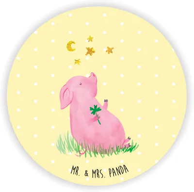 Produktbild von Mr. & Mrs. Panda magnet Schwein Glück - Gelb Pastell - Geschenk, Motivation, Lustige Sprüche, pinnwand, Whiteboard, Sterne, für kühlschrank, whiteboardmagnet, Ziele