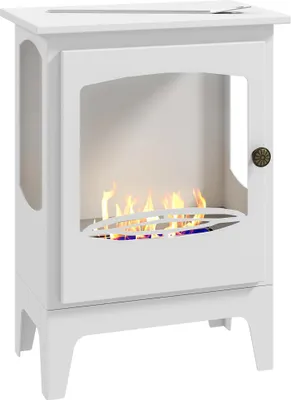 Produktbild von Bioethanol Kamin - Freistehender Ethanolkamin - 0,9 L Tank - Flammenschutz aus Edelstahl - Brenndauer bis 3 Std. - Für 20–25 m² Innenbereich - 39×26×54 cm - Weiß