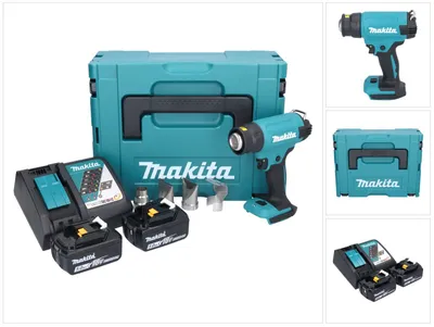 Image de Makita DHG 181 RTJ Pistolet air chaud sans fil 18 V 150 - 550C + 2x batterie rechargeable 5,0 Ah + chargeur + Makpac