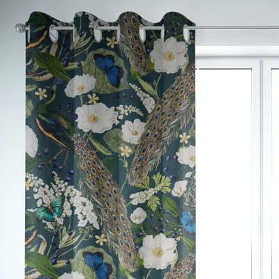 Produktbild von SCHÖNER LEBEN. Vorhang Velvet Deluxe Samt Pfau Blüten petrol 245cm Aufhängung Ösen