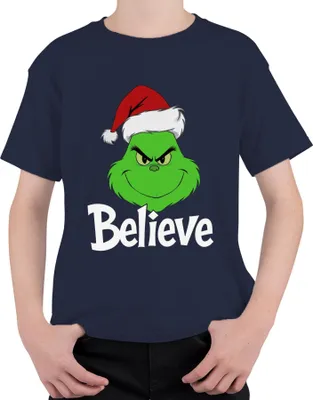 Produktbild von Believe Grinch Weihnachten Lustig Weihnachtsgeschenk Familie Uni Kinder T-Shirt, Navy, 116