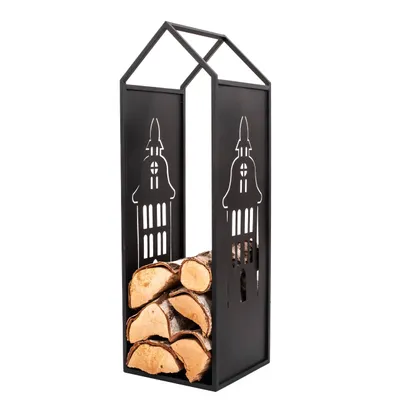 Produktbild von Schwarzer Metall-Holzständer mit GriffFreistehenderHolzhalter H100cm Glockenturm
