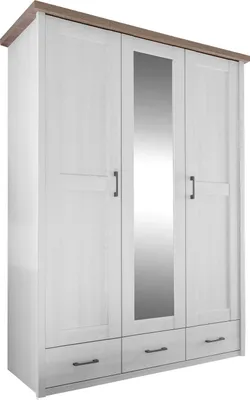 Produktbild von Kleiderschrank - Pinie Weiß Nachbildung - 148 x 201 cm - 3 Türen - 3 Schubladen