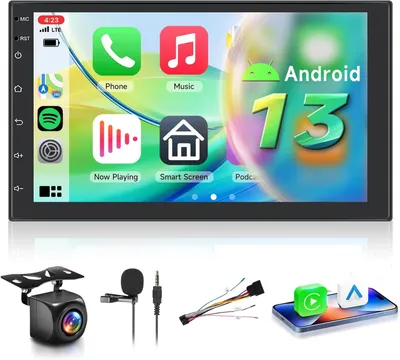 Imagen del producto de 【8 núcleos, 6+128G】 Radio para coche Android con Carplay, pantalla táctil de 7 pulgadas, GPS, Bluetooth, radio con Android Auto/DSP/WiFi/RDS/FM/USB, y cámara de visión trasera