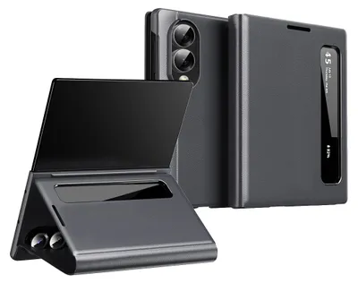 Produktbild von Kunstleder Hülle für Samsung Galaxy Z Fold 8, Intelligentes Handyhülle mit Smart Side Window Grau