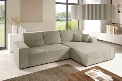 Produktbild von 3 Sitzer Ecksofas in L-Form ANTONIO NEW L 294x185cm, Ottomane rechts/links, Schlaffunktion & Bettkästen, Eckarniutur, Bezug - Cord in Hellbeige