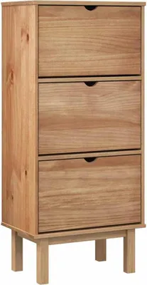 Produktbild von vidaXL Schuhschrank OTTA mit 3 Schubladen Braun Massivholz Kiefer