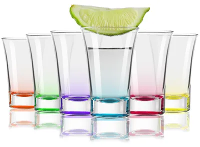 Shotgläser Set 6er, 50 ml, stapelbar, bunte Basis