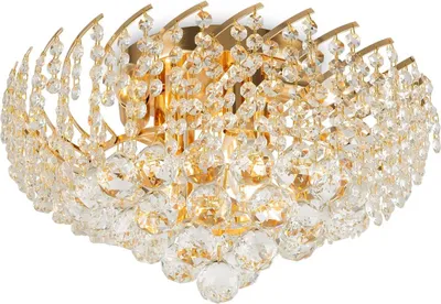 Produktbild von Deckenleuchte Metall Glas Ø 41 cm in Gold E14 6-flammig rund Klassisch Kristall Deckenlampe