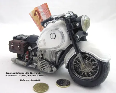 Produktbild von Poly - Spardose Motorrad "Old Style" schwarz oder weiß ca. 20,0x11,0x10,0cm (L/H/B)