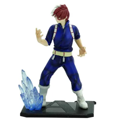 A figurine of the anime character Shoto Todoroki from My Hero Academia, with ice effects at its base.