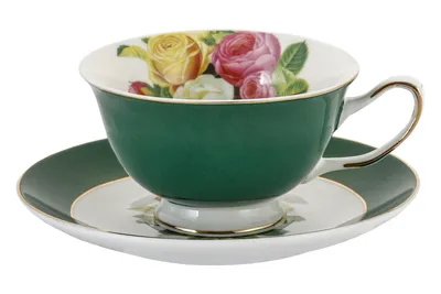 Produktbild von Tassen Becher PORZELLAN mit Untertasse Kaffeetasse Teetasse Grün 200 ml