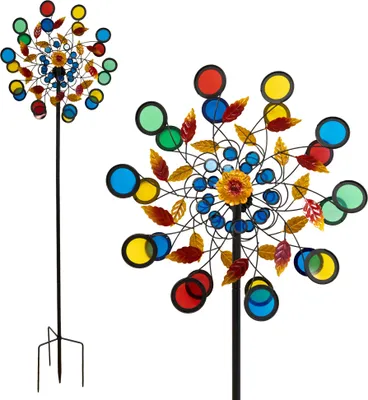 Produktbild von Windrad Garten Metall, 2 Rotoren, buntes Acryl-Windspiel 213 cm