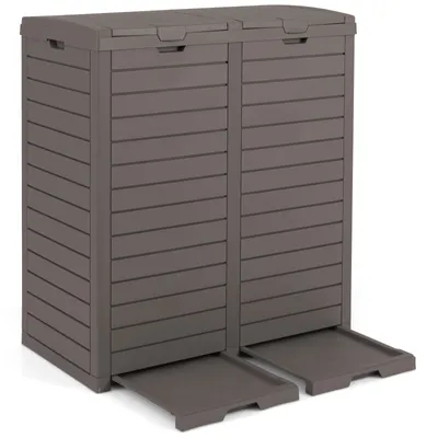 Produktbild von GOPLUS 2 Fächer Mülltonne 236 L, Outdoor Mülleimer mit gestuften Deckeln & ausziehbarer Flüssigkeitsschale, Mülltonnenbox mit Griff, Außenabfalleimer Mülltrennsystem Garten für Terrasse & Hinterhof