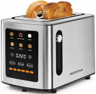 2-Scheiben Toaster, breite Schlitze, LED-Display, 6 Bräunungsstufen