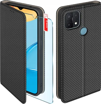Zdjęcie produktu dla Etui z klapką do Oppo A15 Zamykane Czarne Futerał + Szkło 9H