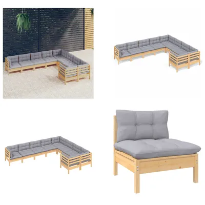 Produktbild von vidaXL 9 tlg. Garten Lounge Set mit Grauen Kissen Kiefernholz - Garten-Lounge-Set - Garten-Lounge-Sets - Gartenmöbel-Set - Gartenmöbel-Sets