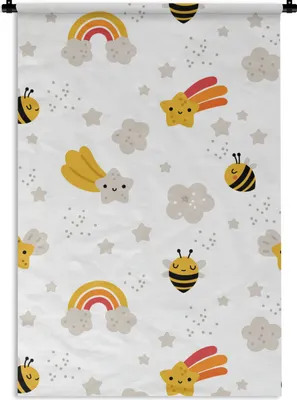 Produktbild von MuchoWow® Wandteppich Wandbehang Muster - Regenbogen - Sterne 60x90 cm Tapisserie Dekoration Wandtuch - Foto-Teppich - Abwaschbar