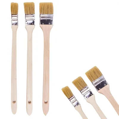 Produktbild von 3x Heizkörperpinsel Set 25/38/50mm Eckenpinsel Winkelpinsel Farbpinsel Malerpinsel mit langem Holzstiel