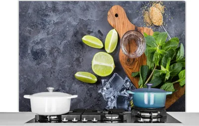 Produktbild von KitchenYeah®  Spritzschutz Küche - Küchenrückwand - Wandschutz für Herd und Spüle - Schneidebrett - Glas - Obst - Zitrone 120x80 - Alu-Dibond (Alternative zum Spritzschutz aus Glas) - Hitzebeständig -