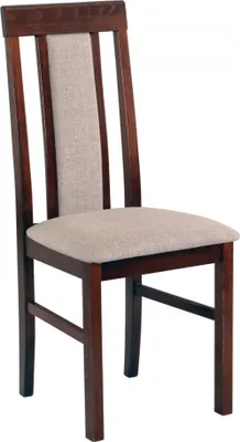 A single dining chair with a wooden frame and fabric upholstery.