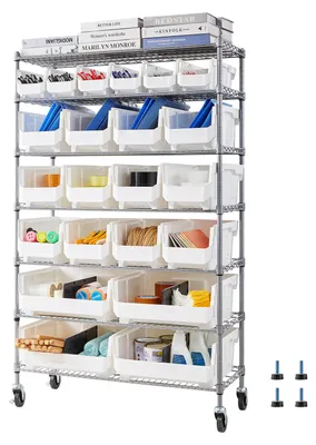 Immagine prodotto di SucceBuy, scaffale a torre con 22 contenitori impilabili, scaffale di stoccaggio versatile con ruote, ideale per garage, ufficio, cucina, magazzino, ristorante, aula scolastica, dimensioni 355x900x1490 mm