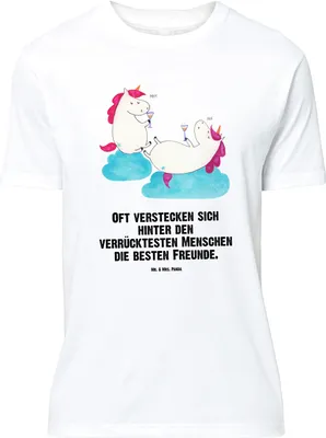 Produktbild von Mr. & Mrs. Panda Größe XL T-Shirt Einhorn Sekt - Weiß - Geschenk, Korken, Freundin, mit Spruch, Unicorn, Tshirt, Shirt, Einhörner