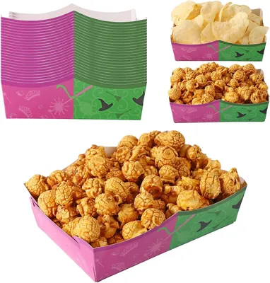 Produktbild von 24 Stück Hexen-Food-Schalen, rosa und grüne Papierteller mit Thema, wasserfest und fettfrei, leicht zusammenzubauen, perfekte Geburtstags- und Jubiläumsfeierbedarf und Dekorationen