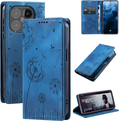 Produktbild von Handyhülle für Xiaomi 15T RFID Schutz Klapphülle Case Cover Design Blume Pusteblume Schutzhülle Farbe: Blau