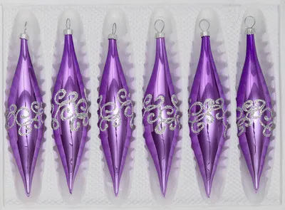 Produktbild von 6 tlg. Glas-Zapfen Set in "Hochglanz-Lila-Silberne-Ornamente