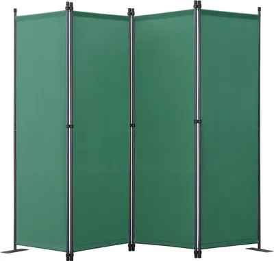 A green, four-panel folding screen room divider.