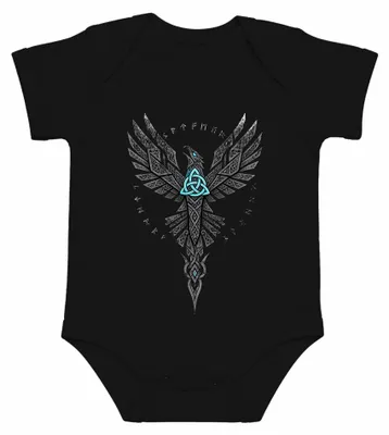 Imagen del producto de Body para bebé, color , con motivos vikingos: águila, runas, triqueta, celta, nórdico, Odín, cuervo, Valhalla. Talla: 12/18 meses