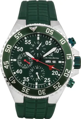Obrázek produktu pro Carl von Zeyten CVZ0087GRS Rench Automatic GMT stříbrné zelené kožené pánské hodinky NEW