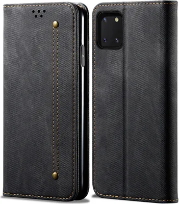 Produktbild von Galaxy Note10 Lite Hülle, LaimTop Denim Leder Brieftasche Magnetverschluss Flip Bookstyle Schutzhülle mit Standfunktion für Samsung Galaxy Note10 Lite Samsung Galaxy Note10 Lite Schwarz