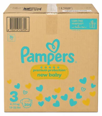 Produktbild von Pampers Premium Protection New Baby Gr 3 204 Windeln 6-10kg +10 Tücher
