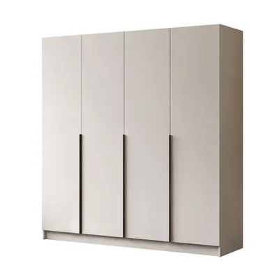 A four-door wardrobe with black handles against a white background.