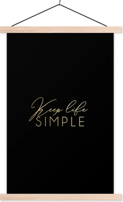 Produktbild von MuchoWow® Textilposter Zitat - Leben - Gold 60x90 cm mit holzfarbenen Rahmen - Textil