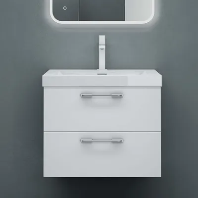 Image de doporro Meuble de Salle de Bains Blanc Mat Ensemble de 2 Pièces Meuble sous Vasque Suspendu avec Lavabo 60cm 2 Tiroirs Design Bavaria